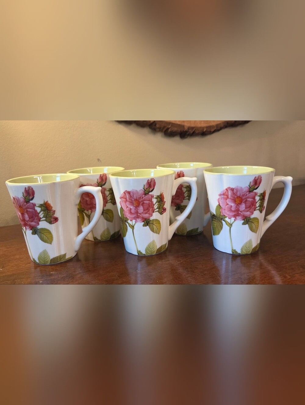 Set of 5 Vtg Gorham Rose Serenade Pink Fuchsia Floral & Butterfly Mugs Cottage